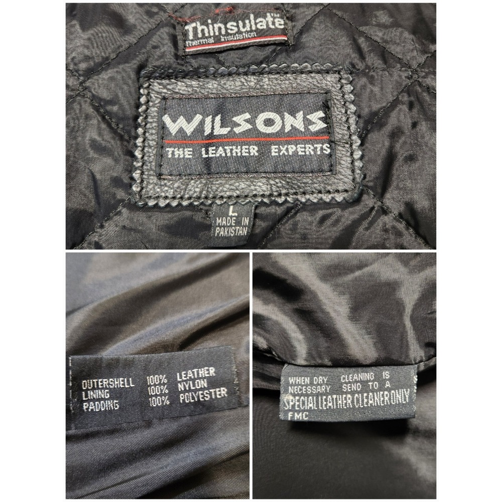 Vintage 90s Wilsons Leather Jacket Black Fringe Rose Floral Western Biker‎ Large - Picture 8 of 8